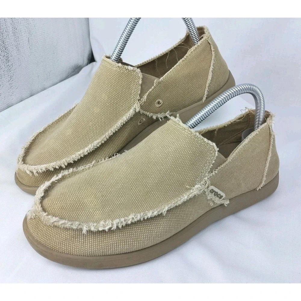 Crocs Mens Santa Cruz Loafers Size 8M Slip-On Shoes Khaki/Khaki Distressed